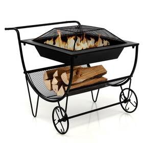 Topb006393 Topbuy 21.5 Inch Fire Pit And Firewood Log Rack Outdoor Square Firepit