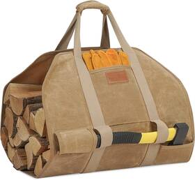 Twentynext 445013396383 Firewood Log Carrier Waxed Canvas Tote Bag With Handles Heavy Duty Hol
