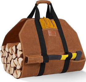 F21-156tp-rust Twentynext Firewood Log Carrier Waxed Canvas Tote Bag With Handles Heavy Duty Rust