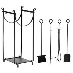 Uirio 732845938124 Outdoor 2-tier Fireplace Log Rack 18 Inch Firewood Holder With Poker Tongs Hooks
