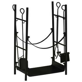 842207 Uirio Outdoor Fireplace Log Storage Rack 18 Inch Fire Wood Holder With Poker Tongs Hooks