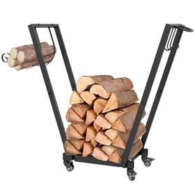 Us01-842350v00bk Uirio Metal Firewood Rack With Wheels Log Holder For Indoor/outdoor Tool Hooks 31 Inch