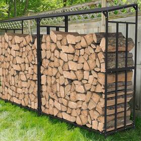 0de20235241 Unho 70 Inch Metal Firewood Log Holder Wood Store Rack With Cover Outdoor Storage Shelf