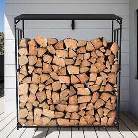 F0dm6msk3v Unho Out/indoor Firewood Log Rack With Cover Fireplace Wood Storage Holder Heavy Metal