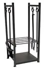 Uniflame Fireplace Log Rack With 4 Piece Tool Set Black Wrought Iron Firewood Storage 730544044894