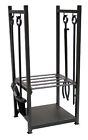 Uniflame Wood Logs Holder Fireplace 4 Pc Black Wrought Iron Log Rack Tool Set 2 Shelves 783778157472