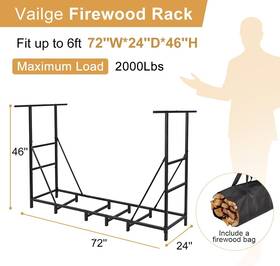 Fwr-0004-bk Vailge Firewood Rack Outdoor 6ft With Waterproof Carrier Bag Adjustab
