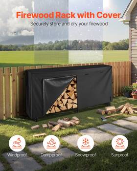 Vevor 197988887010 8 Ft Outdoor Firewood Rack With Cover 1/2 Cord Storage Metal Log Holder