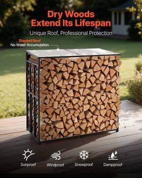 Vevor 197988887027 4 Ft Outdoor Firewood Rack With Roof 1/2 Cord Storage Metal Log Holder