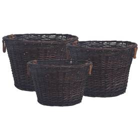 286986 Vidaxl 3 Piece Stackable Firewood Basket Set Dark Brown Willow