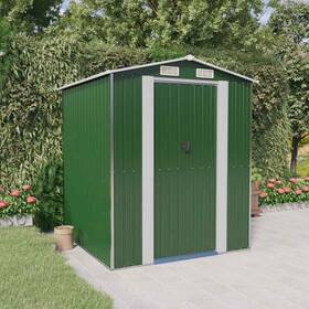 3147427 Vidaxl Storage Shed Garden With Double Sliding Doors Green Galvanized Steel