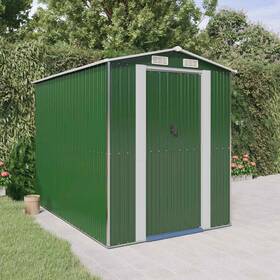 3147428 Vidaxl Storage Shed Garden With Double Sliding Doors Green Galvanized Steel