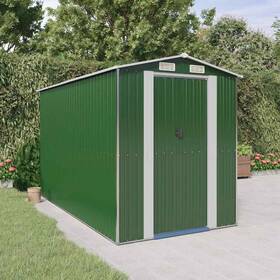 3147429 Vidaxl Storage Shed Garden With Double Sliding Doors Green Galvanized Steel