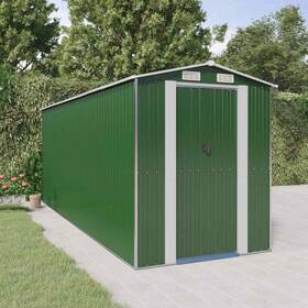 3147431 Vidaxl Storage Shed Garden With Double Sliding Doors Green Galvanized Steel