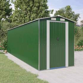 3147433 Vidaxl Storage Shed Garden With Double Sliding Doors Green Galvanized Steel