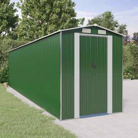 3147434 Vidaxl Storage Shed Garden With Double Sliding Doors Green Galvanized Steel