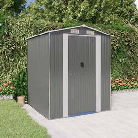 3147438 Vidaxl Storage Shed Garden With Slid Gate Light Gray Galvanized Steel