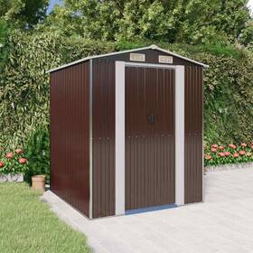 3147460 Vidaxl Storage Shed Galvanized Steel Garden Dark Brown