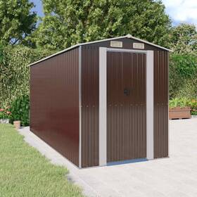 3147463 Vidaxl Storage Shed Galvanized Steel Garden Dark Brown