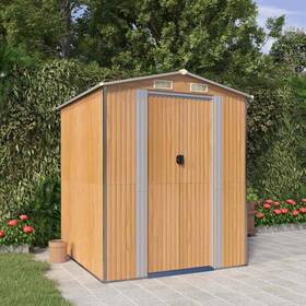 3147471 Vidaxl Storage Shed With Double Sliding Doors Light Brown Galvanized Steel