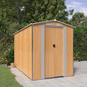 3147473 Vidaxl Storage Shed With Double Sliding Doors Light Brown Galvanized Steel