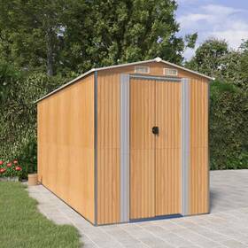 3147474 Vidaxl Storage Shed With Double Sliding Doors Light Brown Galvanized Steel