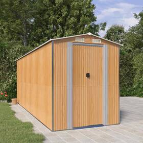 3147475 Vidaxl Storage Shed With Double Sliding Doors Light Brown Galvanized Steel