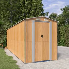 3147476 Vidaxl Storage Shed With Double Sliding Doors Light Brown Galvanized Steel