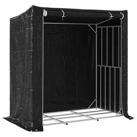 4104959 Vidaxl Firewood Rack With Rain Cover Wood Log Storage Galvanized Steel Vida