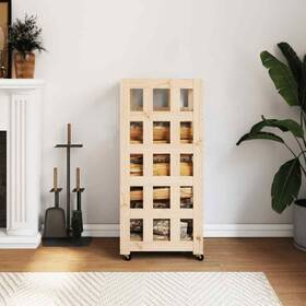 832327 Vidaxl Log Holder With Wheels Rolling Storage Firewood Rack Solid Wood Pine