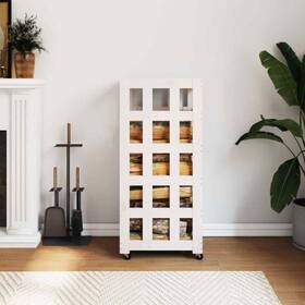 832328 Vidaxl Log Holder With Wheels Rolling Firewood Rack White Solid Wood Pine