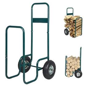Km0376-green Vilobos Rolling Firewood Log Steel Rack Storage Mover Carrier Outdoor/indoor
