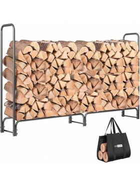 Vivohome 629722761640 8ft Heavy Duty Firewood Rack Log Holder With Carrier Bag