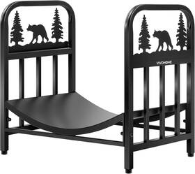 Vh1498ca Vivohome 16.5 In Decorative Firewood Storage Log Rack With Bear Pattern Wrought Iron