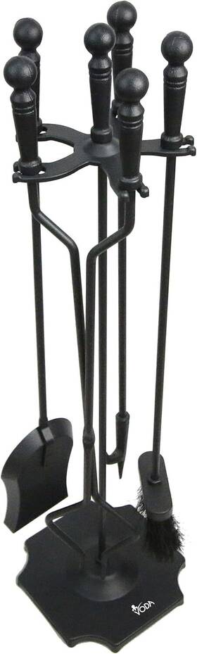 Voda 192187038058 Fireplace Tools Set 5 Pieces 31.5in Cast Iron Indoor Fireside