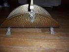 Vtg Foot Pressed Hearth Handle Claw Caddy Lion Wood Brass Delft Holder
