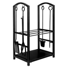 Wbhome 791287057572 Firewood Rack With 4 Tools - Iron Fire Log Holder Storage Set Includes