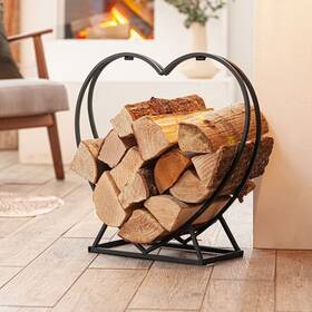 Westcharm 5411183 21.5 Inch Metal Heart Shaped Firewood Log Rack Black Holder Storage