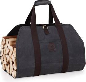 158grey-p Willow Weave Firewood Carrier Bag 40 Inch L X 19 W Water-resistance Log Dark Grey