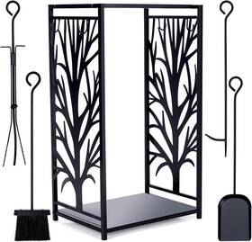 Willow Weave 445046917999 Firewood Rack Fire Log Holder Storage Set With 4 Tools Brush Shovel Poker And