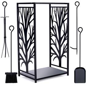 Willow Weave 974701940108 Firewood Rack Fire Log Holder Storage Set With 4 Tools Brush Shovel Poker