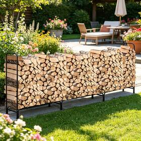 Wisfor Hp168y356 12 Ft Outdoor Firewood Rack Heavy Duty Metal Log Holder Fireplace Wood Storage