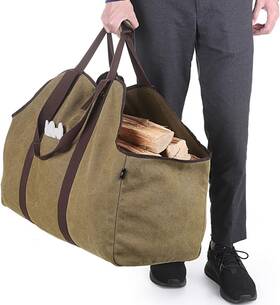 Wisle 445027522594 Firewood Carrier Bag Waxed Canvas Waterproof Extra Large Log Holder