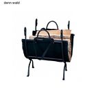 Wood Iron Portable Black Log Fireplace Organizer Holder Storage Cast Caddy