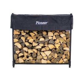 Wr00riabuk Woodhaven Pioneer 4ft Firewood Rack With Cover - Black Steel Outdoor Log Holder C