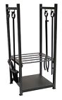 Wrought Holder Logs Wood Shelves Rack Log Set Black Tools Iron 4 Fireplace Piece