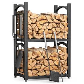 Y&m 679262878544 Firewood Rack Wrought Iron Indoor Outdoor Use 2-tier Holder Stor