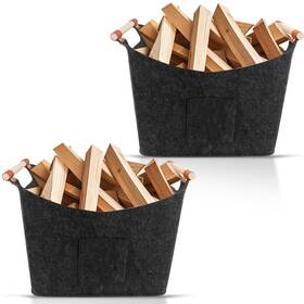 Zembsoya-as113 Zembsoya Firewood Carrier With Wooded Handles Felt Basket And Front Pocket Mu