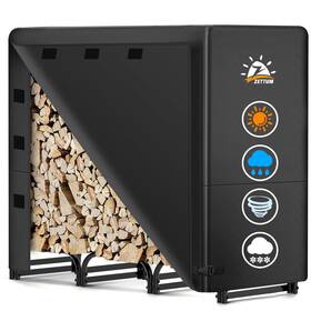 Lrs-4f-blk Zettum 4ft Firewood Log Rack With Cover - Outdoor Wood Stand Holder Heavy