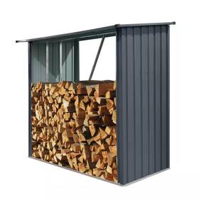 Zeus & Ruta 445014677634 7.12 Ft. X 2.92 Black Metal Steel Outdoor Open Shed Firewood Rack With Slop Zeus & Ruta 445014677634 7.12 Ft. X 2.92 Black Metal Steel Outdoor Open Shed Firewood Rack With Slop